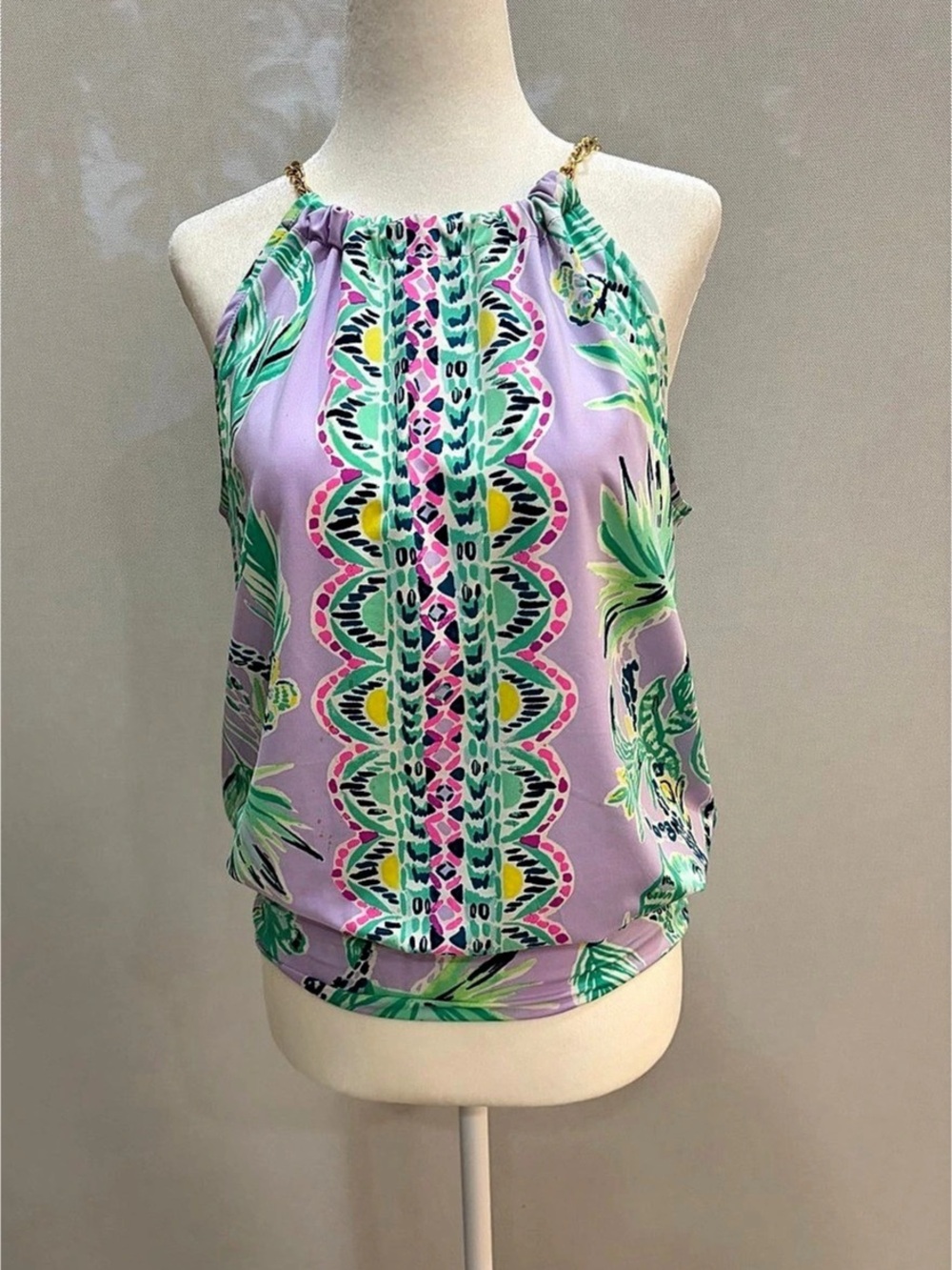 Lilly Pulitzer Bowen Halter Top Pink & Green XS